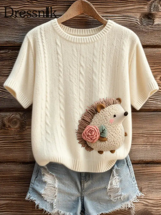 Frauen Igel Print Knited Top als bild / S