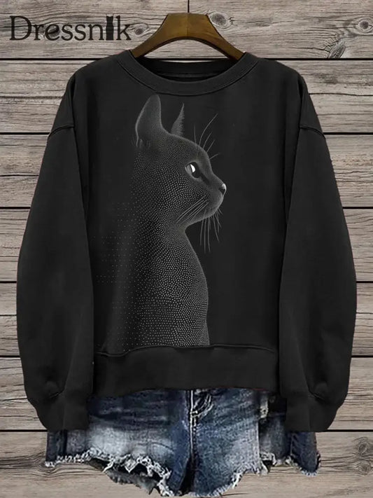 Frauen Katze regelmäßige Sweatshirt Schwarz / S