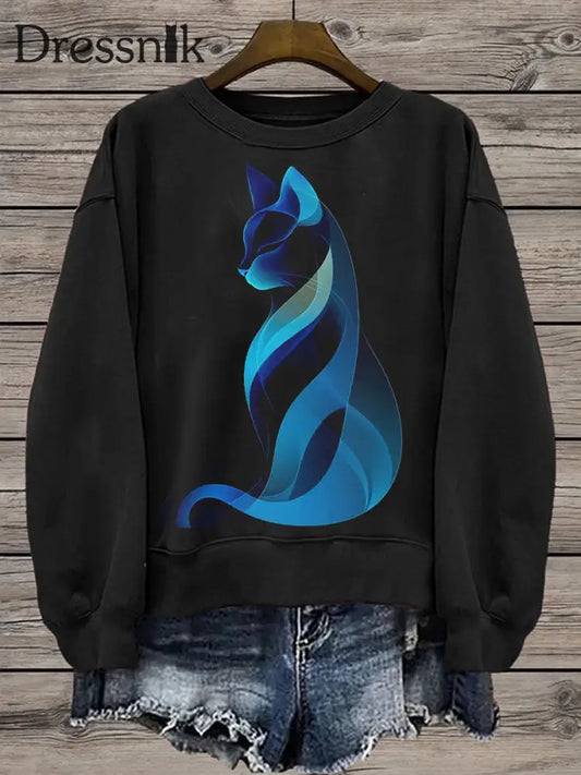 Frauen Katze regelmäßige Sweatshirt Schwarz / S