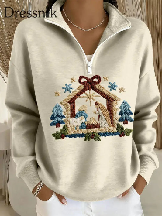 Frauen-Krippen druck Lässiges Zip-Up-Top Aprikose / S