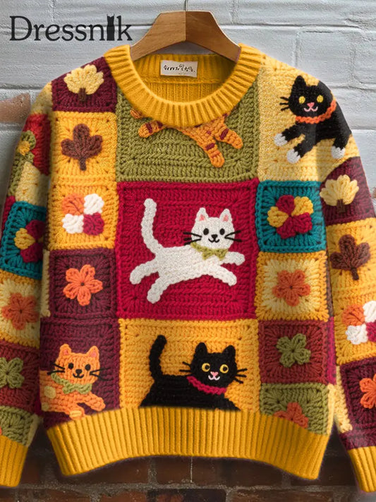 Frauen schöne Katzen häkeln Kunst Gemütliche Strick pullover als bild / S