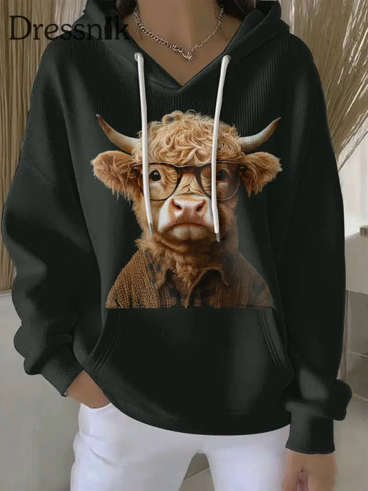 Frauen Tier Highland Kuh Print Casual Hoodie als bild / S
