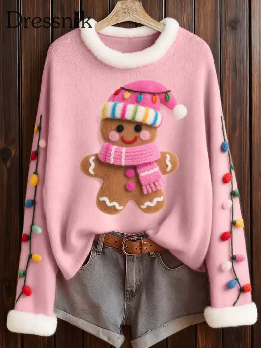 Frauen Weihnachten Lebkuchen Filz Muster pelzigen Top Rosa / S