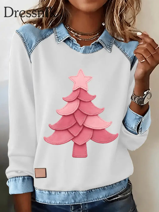 Frauen Weihnachts baum Cowboy Spleißen Top A / S