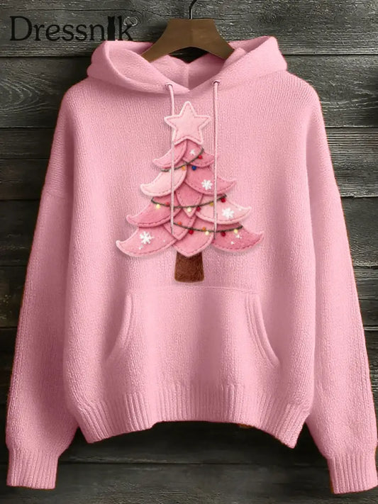 Frauen Weihnachts baum Hoodie Pullover Rosa / S