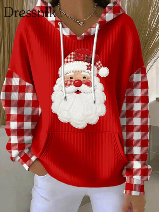 Frauen Weihnachts mann Plaid Muster Hoodie Rot / S