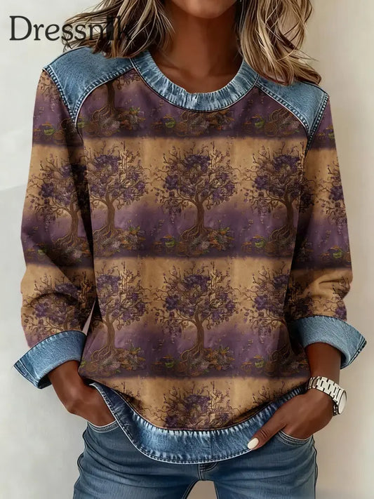 Frauen Wikinger Baum des Lebens 3D-Druck Denim Sweatshirt Lila / S