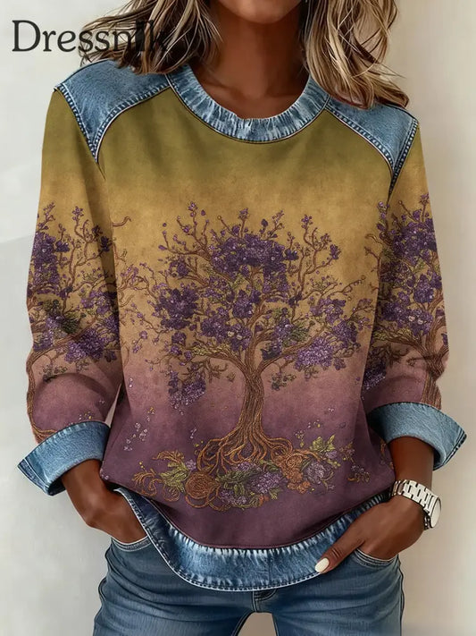 Frauen Wikinger Baum des Lebens 3D-Druck Denim Sweatshirt Lila / S