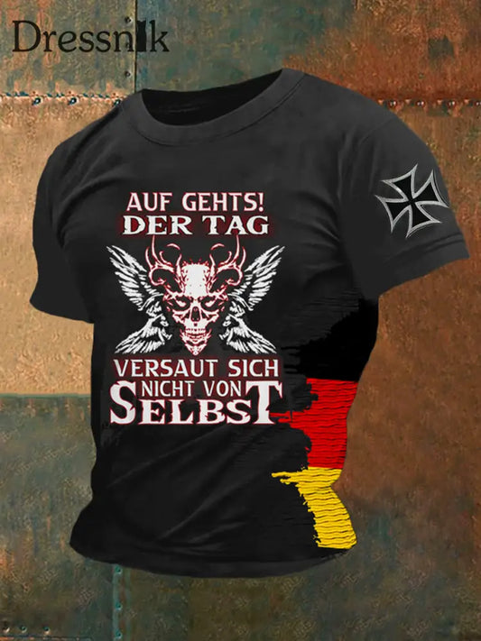 Herren Auf Gehts Der Tag Versa ut Sich Nicht Von Selbst Bedrucktes Kurzarm T-Shirt Schwarz / S