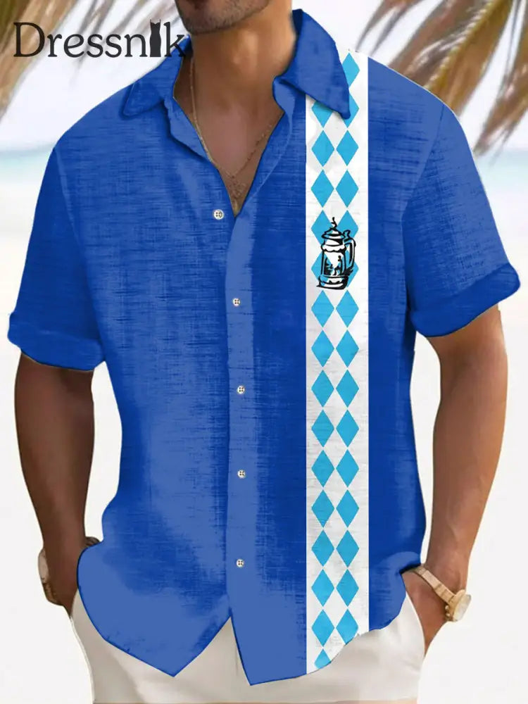 Herren Bier Fest Bayerisches Blau Kariertes Print Shirt blau / S