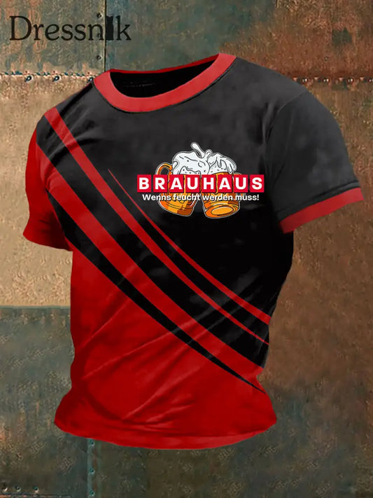 Herren Brauhaus T-Shirt mit kurzen Ärmeln Rot / S