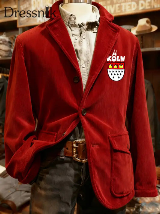Herren Cologne Carnival Print Cord Freizeit jacke Rot / S
