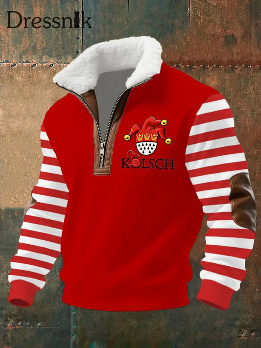 Herren Cologne Carnival Print Stricks toff ReiĂ verschluss Pelz kragen Hoodie Rot / S