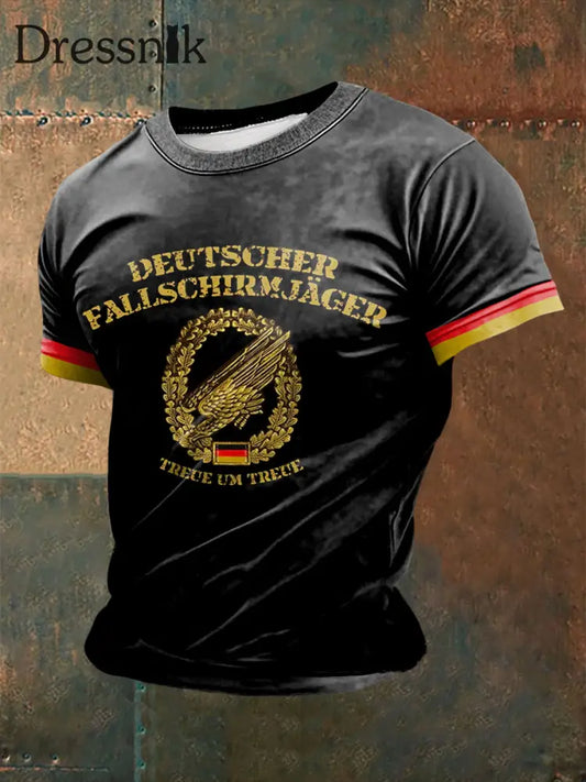 Herren Deutscher Fallschirm jÀger bedrucktes Kurzarm-T-Shirt Schwarz / S