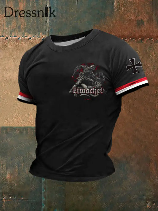 Herren-Erwache bedrucktes Kurzarm-T-Shirt Schwarz / S