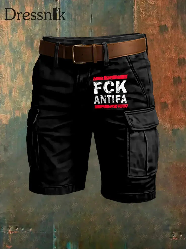 Herren FCK Antifa Kunstdruck Overalls Shorts Schwarz / S