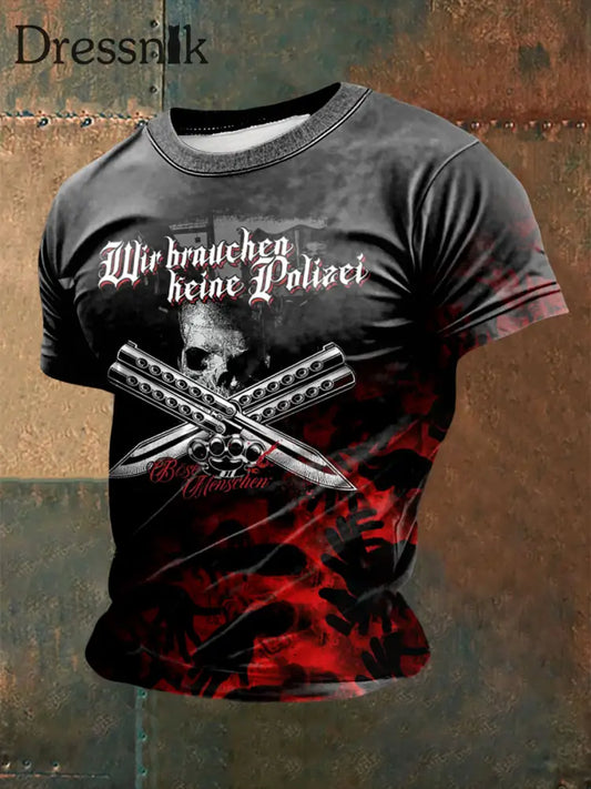 Herren Frei & Böse bedrucktes Kurzarm-T-Shirt Schwarz / S