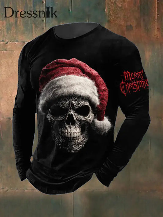 Herren Gothic Santa Claus Bedrucktes lang ärmel iges Rundhals-T-Shirt Schwarz / S