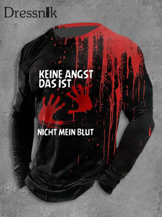 Herren Halloween Loose Basic Bedrucktes Langärmliges T Shirt Schwarz / S