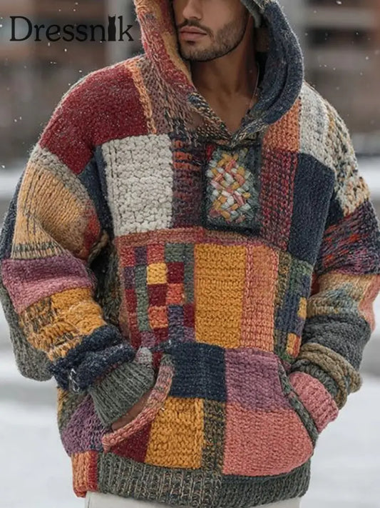Herren-Kapuzen pullover mit Retro-Farb block druck als bild / S
