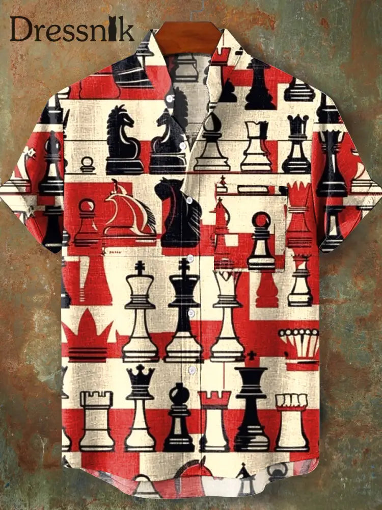 Herren-Kurzarm-Taschen hemd mit abstraktem Schach muster bunt / S