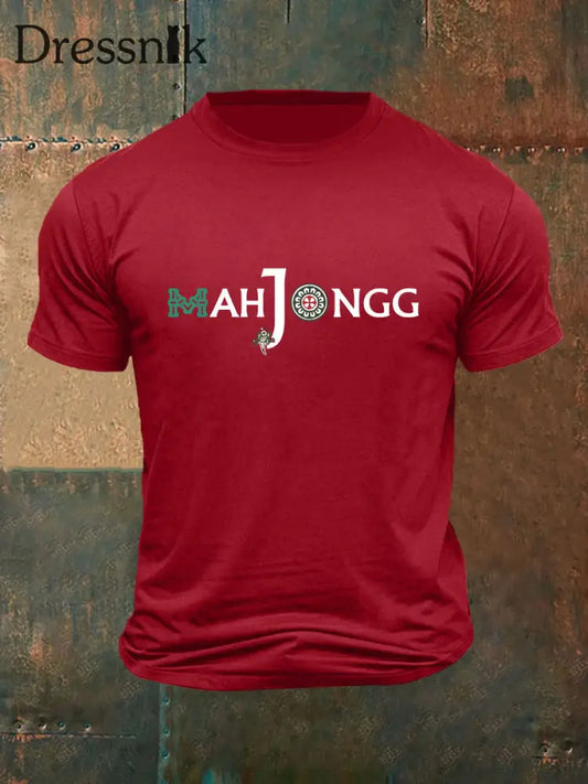Herren Lustiges Mah Jongg Bedrucktes T-Shirt Rot / S
