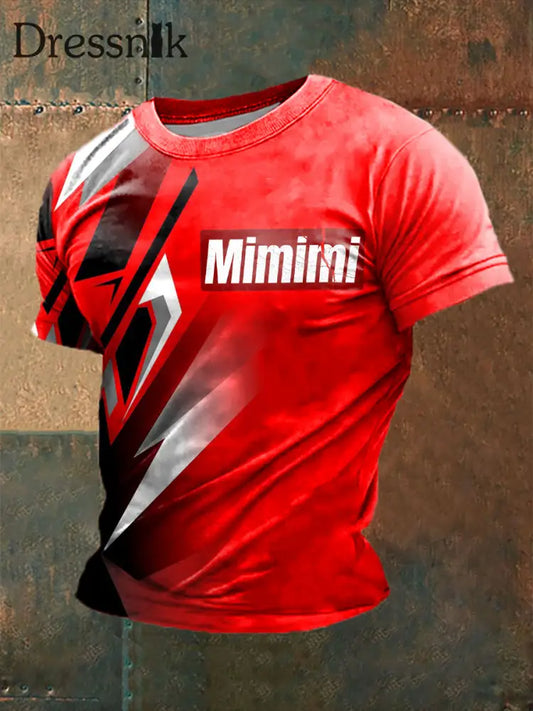 Herren MIMIMI Bedrucktes Kurzarm-T-Shirt Rot / S