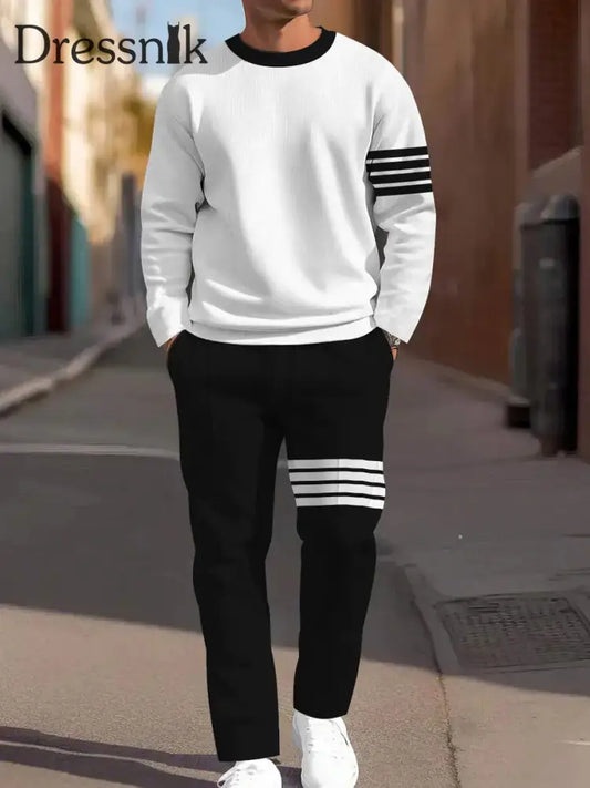 Herren Minimalist isch Vintage Gestreifter LĂ€ssiger Alltags anzug Schwarz / S