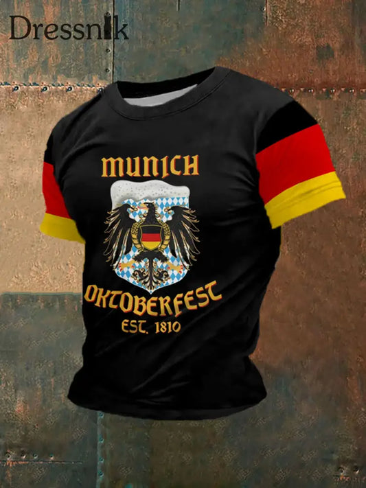 Herren Oktoberfest bedrucktes Kurzarm-T-Shirt Schwarz / S
