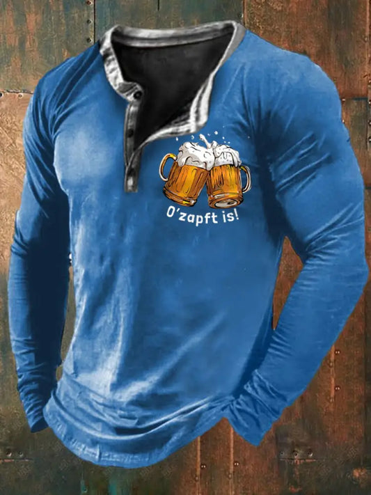 Herren Oktoberfest O’zapft ist Langarm T-Shirt gedruckt Blau / S