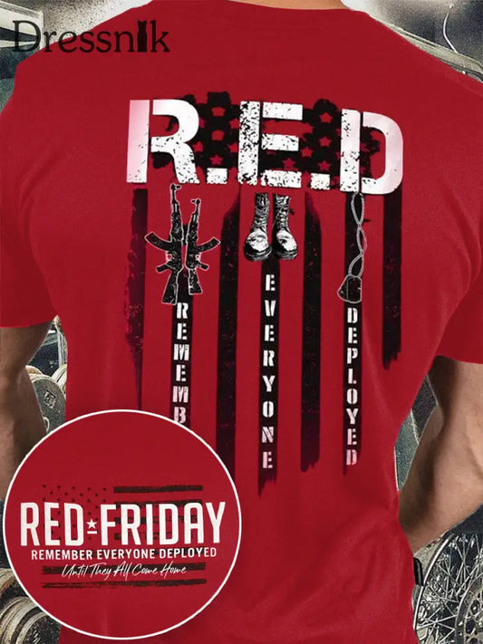 Herren RED Friday Erinnern Sie sich an alle eingesetzte kurze Ărmel T-Shirt tiefrot / S