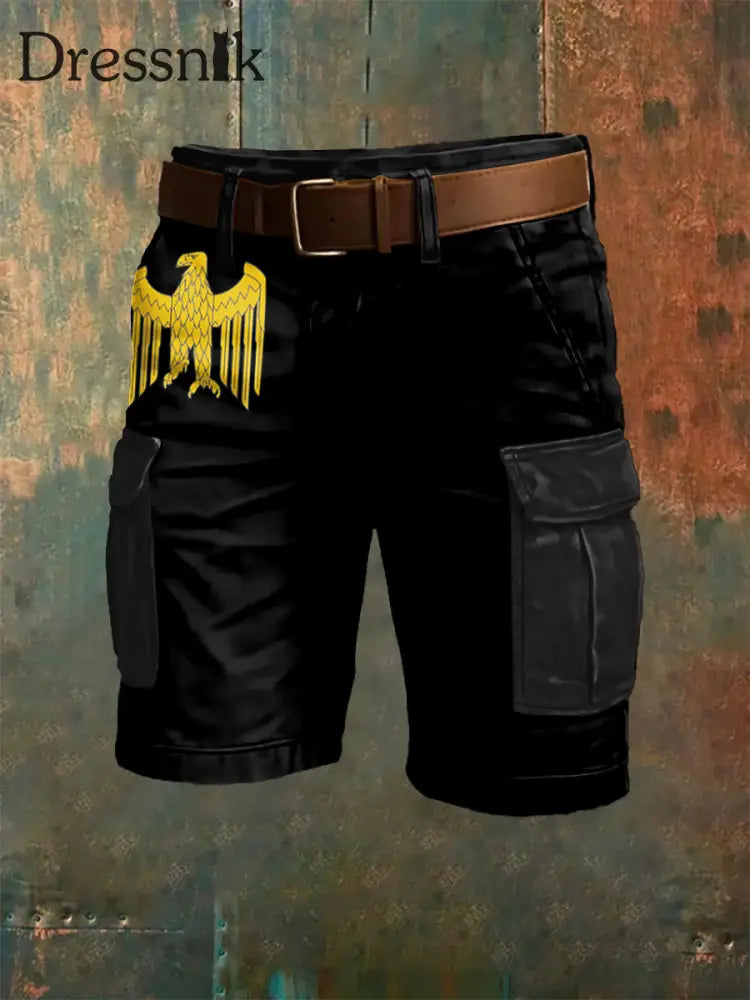 Herren Reichs adler Kunstdruck Overalls Shorts Schwarz / S