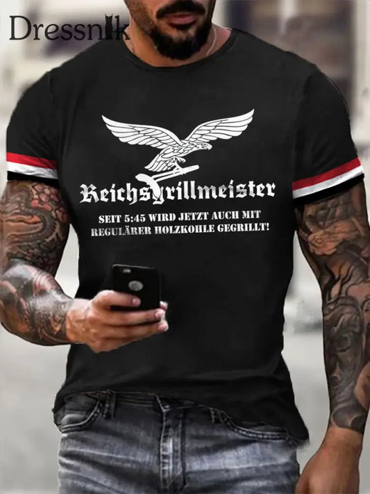 Herren-Reichs grill meister bedrucktes Kurzarm-T-Shirt Schwarz / S