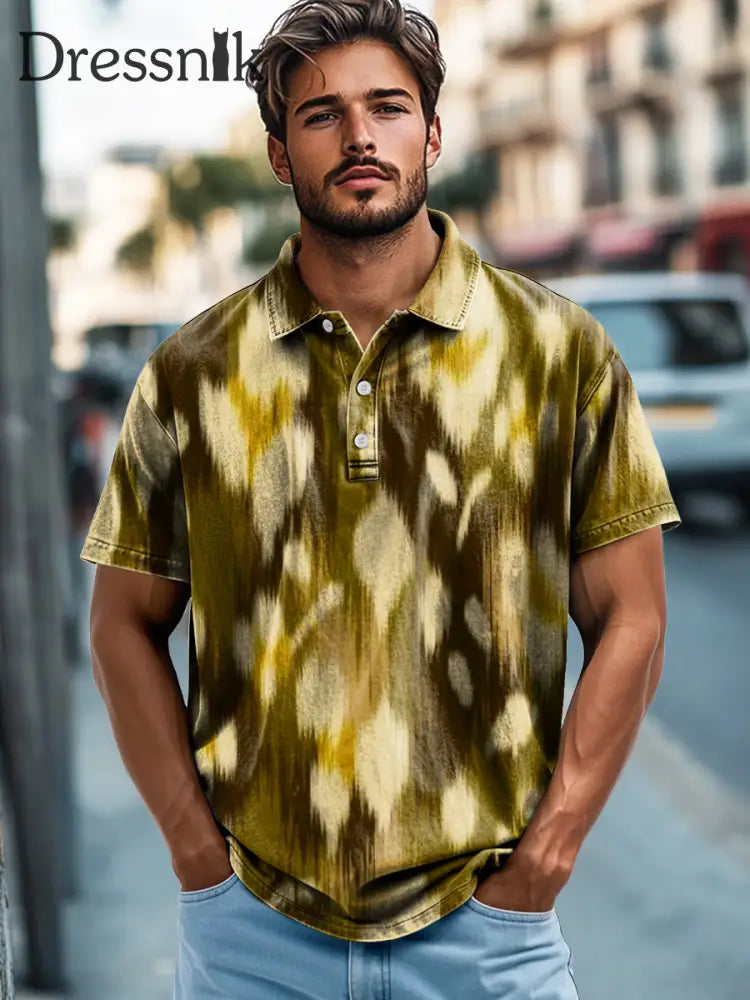 Herren Retro Abstrakt Farbdruck Lässiges Kurzarm-Polo-Shirt