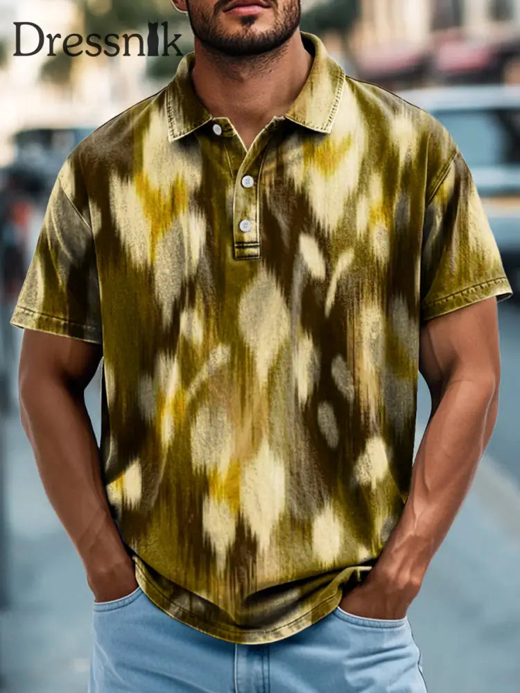 Herren Retro Abstrakt Farbdruck Lässiges Kurzarm-Polo-Shirt bunt / S