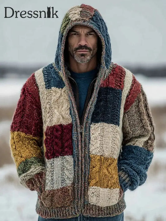 Herren Retro-Farb block mit ReiĂ verschluss Kapuzen strickjacke als bild / S