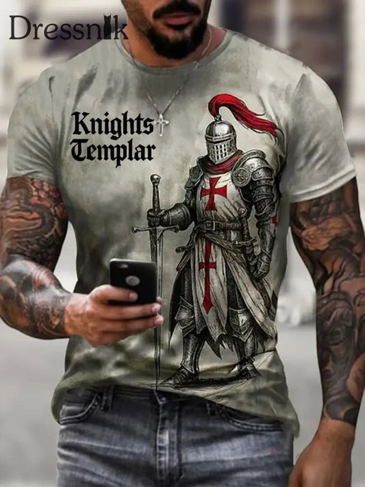 Herren Retro Knight Faith T-Shirt mit kurzen Ärmeln Khaki / S