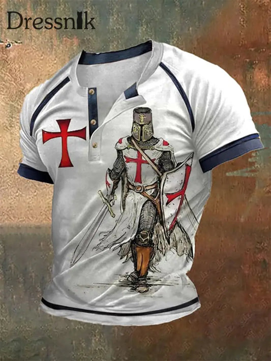 Herren Retro Kontrast farbe Ritter Glaube Henley Hals T-Shirt WeiĂ / S