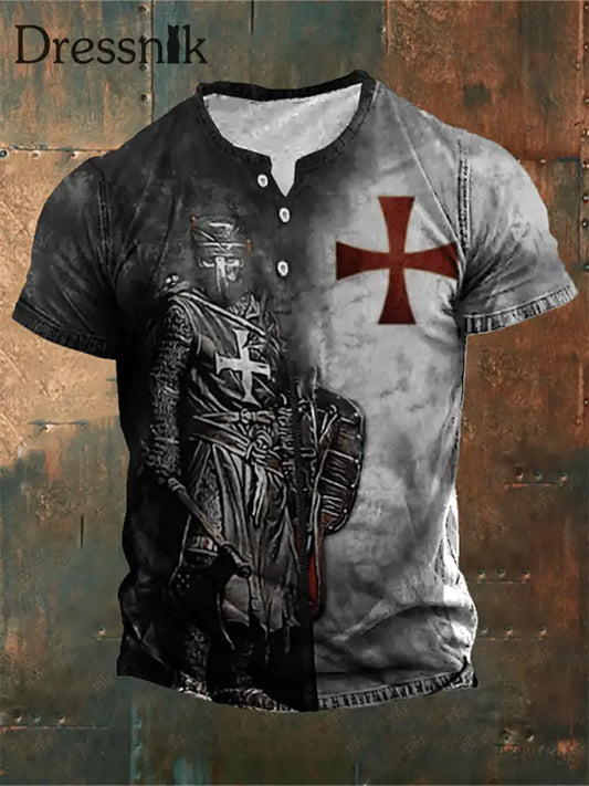 Herren Retro setzen auf die volle RĂŒstung von Godd Faith bedrucktes T-Shirt als bild / S