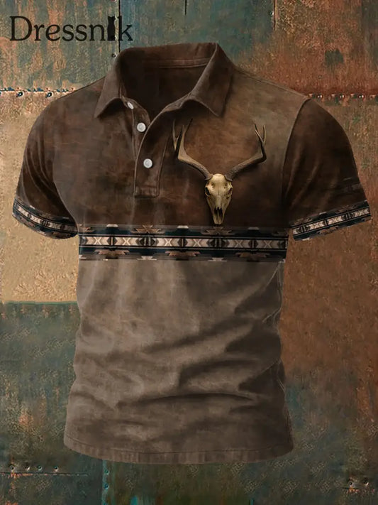 Herren Herren Retro Stil Elch Schädel bedruckte Freizeit Tops Kaffee / S
