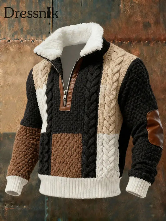 Herren Retro-Strick muster mit lÀssiger Pelz kragen pullover Braun / S