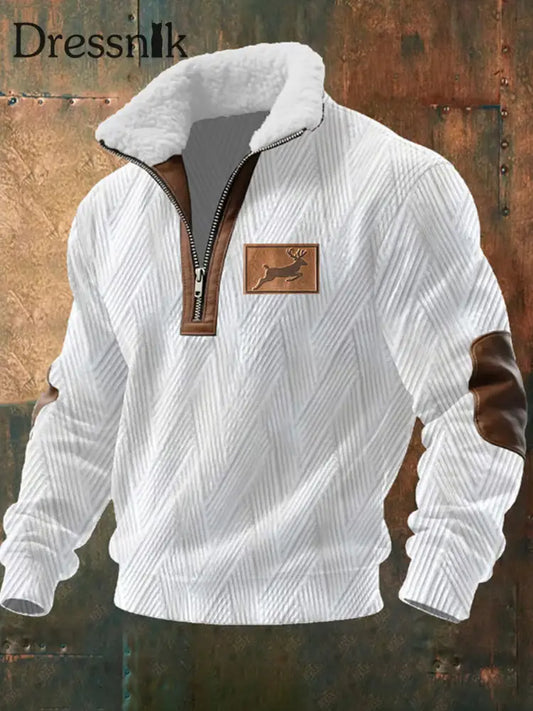 Herren Retro Western Art Print Casual Reiß verschluss Pelz Kragen Sweatshirt A / S