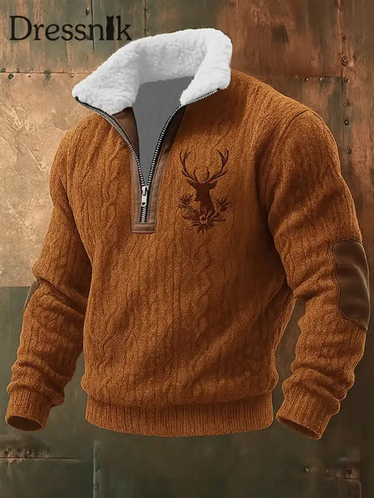 Herren Retro Western Art Print Casual Reiß verschluss Pelz Kragen Sweatshirt A / S