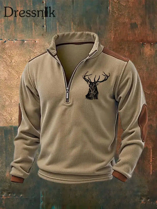 Herren Retro Western bedruckt Lässiges Langarm Sweatshirt/Hoodie Khaki / S