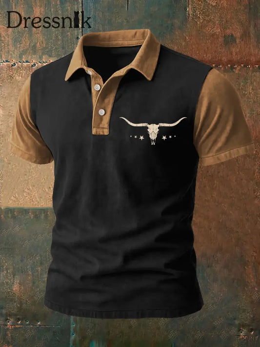 Herren Retro Western Bull Skull Print Casual Top Braun / S