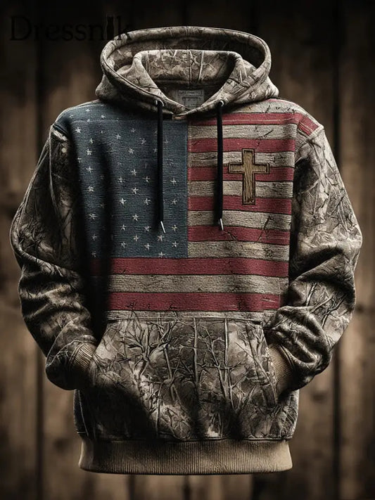 Herren Retro Western Casual Faith Cross Art Print Übergroße Schulter taschen Hoodie als bild / S