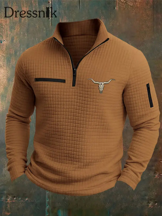 Herren Retro Western Lässiges Langarm Sweatshirt/Hoodie Braun / S