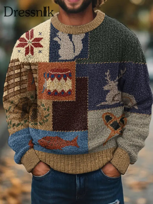 Herren Retro Western Muster Pullover als bild / S