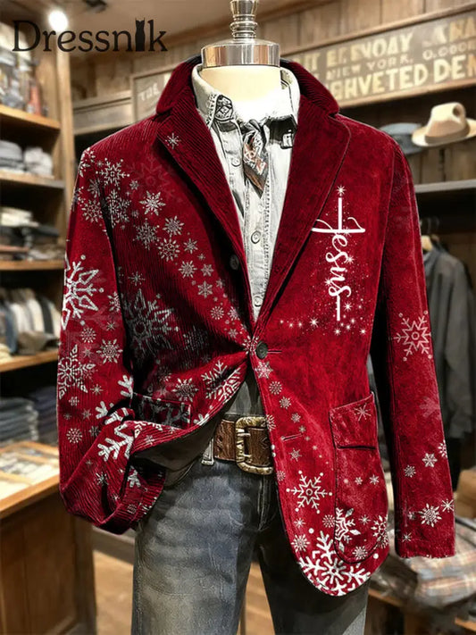Herren Retro Western Style Weihnachten Casual Blazer Rot / S