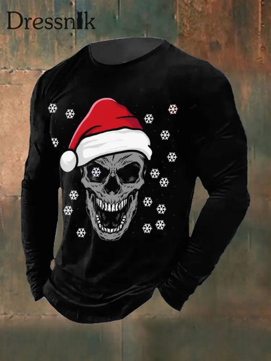 Herren-T-Shirt mit gotischem Weihnachts druck lang ärmelig Rundhals ausschnitt Schwarz / S
